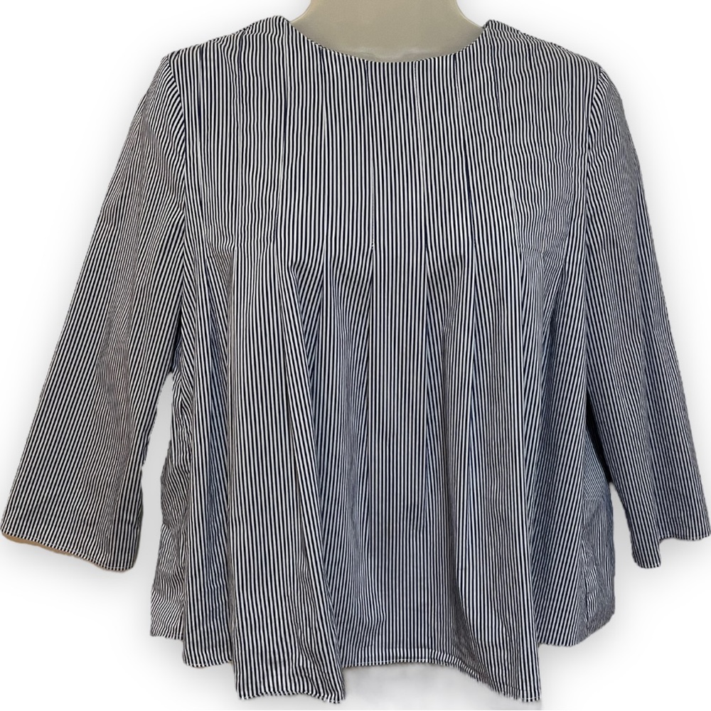 ENGLISH FACTORY Pinstripe Blue White Top Blouse Shirt Ties at Back of Neck Sz XS